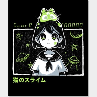 Kawaii space girl - Anime style - Alien cat Posters and Art